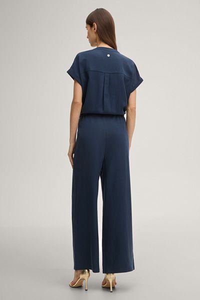 Jumpsuit Pica Marineblau Lyocell-Mischung kurzärmelig weites Bein lässig