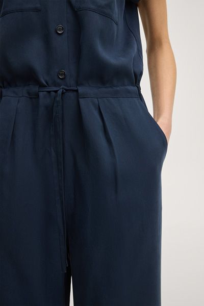 Jumpsuit Pica Marineblau Lyocell-Mischung kurzärmelig weites Bein lässig