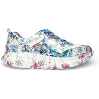 Leder Plateau Sneaker mit Blumenmuster
