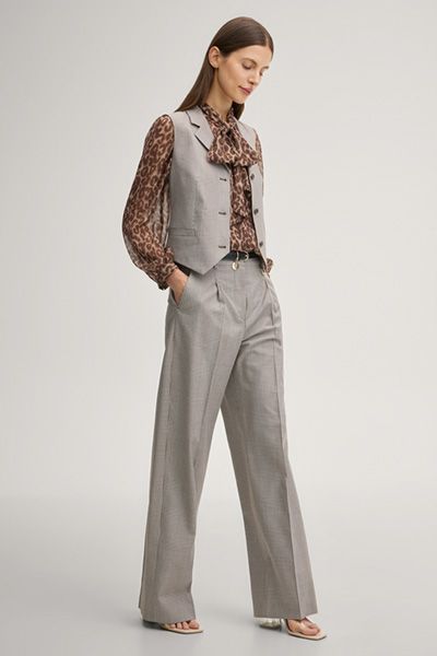 Marc Cain Weste Valentina in Creme/Braun Glencheckmuster