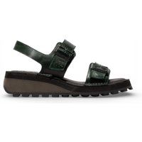 Smaragdgrüne Leder Sandalen mit Keilabsatz