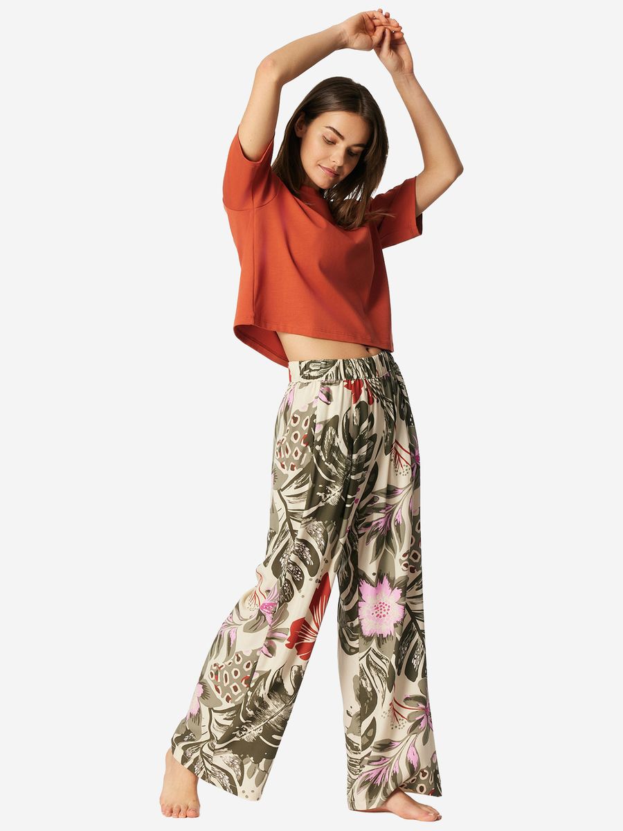 Locker geschnittene Loungewear-Hose mit Blumendruck