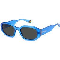 Eckige Sonnenbrille mit blauem Rahmen