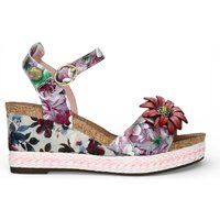 Florale Keil-Espadrille-Sandale aus Leder