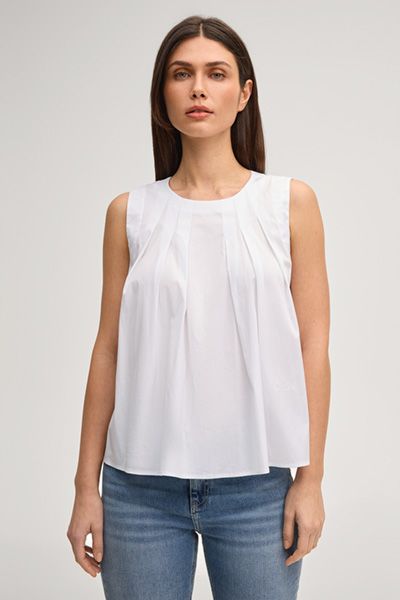 JOOP! Weißes ärmelloses Blusen-Top mit plissierten Details