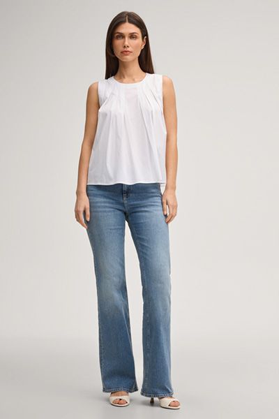 JOOP! Weißes ärmelloses Blusen-Top mit plissierten Details