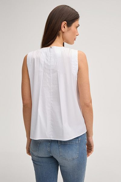 JOOP! Weißes ärmelloses Blusen-Top mit plissierten Details