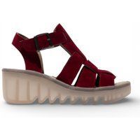 Beerenfarbene Keilsandalen aus Wildleder mit Riemen