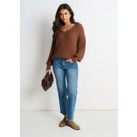 Grobstrickpullover in Übergröße mit V-Ausschnitt