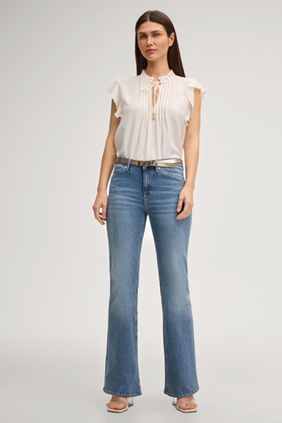 Someday Benita Off-White Rüschenärmel Bluse mit Bindekragen