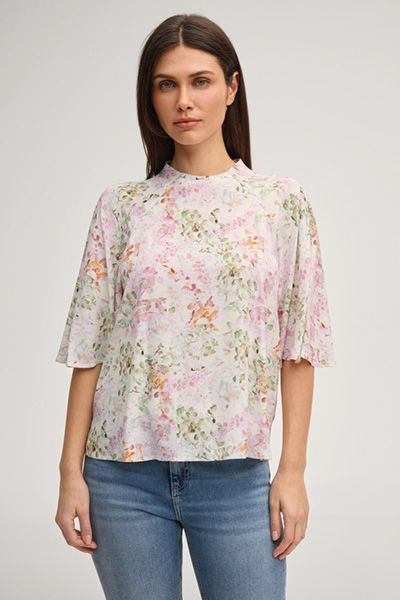 Bluse Brina Blumendruck Viskose Bluse Stehkragen Halber Ärmel