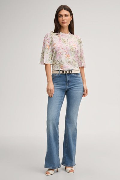 Bluse Brina Blumendruck Viskose Bluse Stehkragen Halber Ärmel