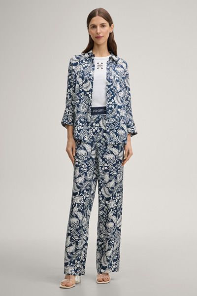 Joop! Marineblaue und weiße gemusterte Bärbel Viskosebluse mit 3/4-Ärmeln