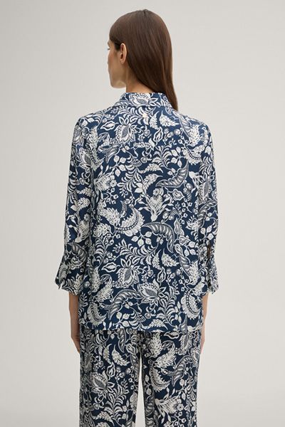 Joop! Marineblaue und weiße gemusterte Bärbel Viskosebluse mit 3/4-Ärmeln