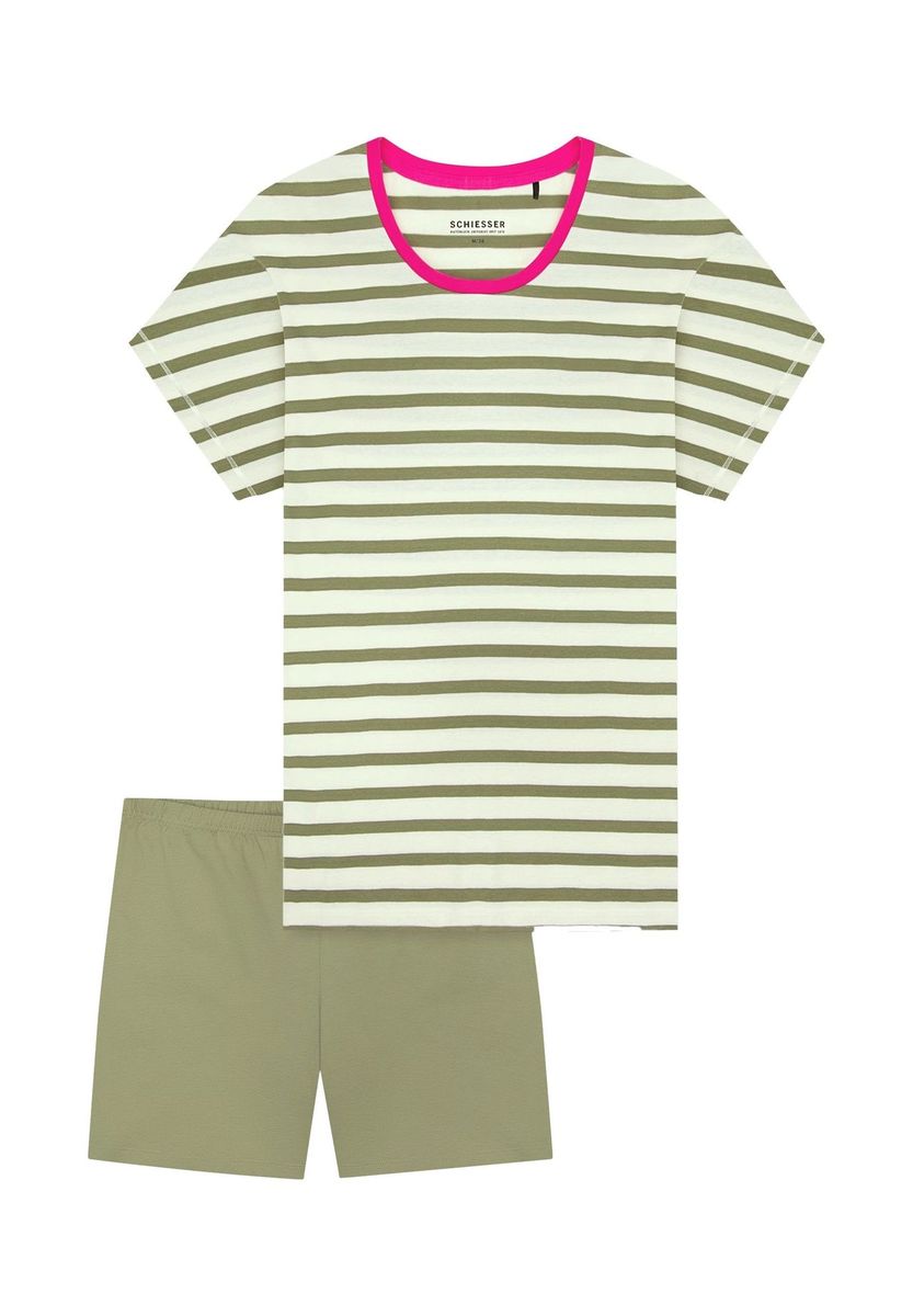 Gestreiftes kurzes Pyjama-Set mit Kontrastbesatz