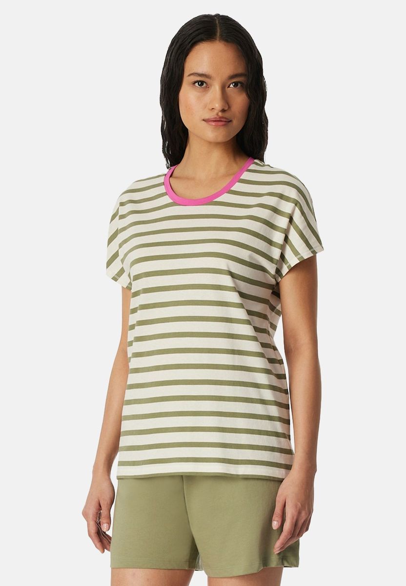 Gestreiftes kurzes Pyjama-Set mit Kontrastbesatz