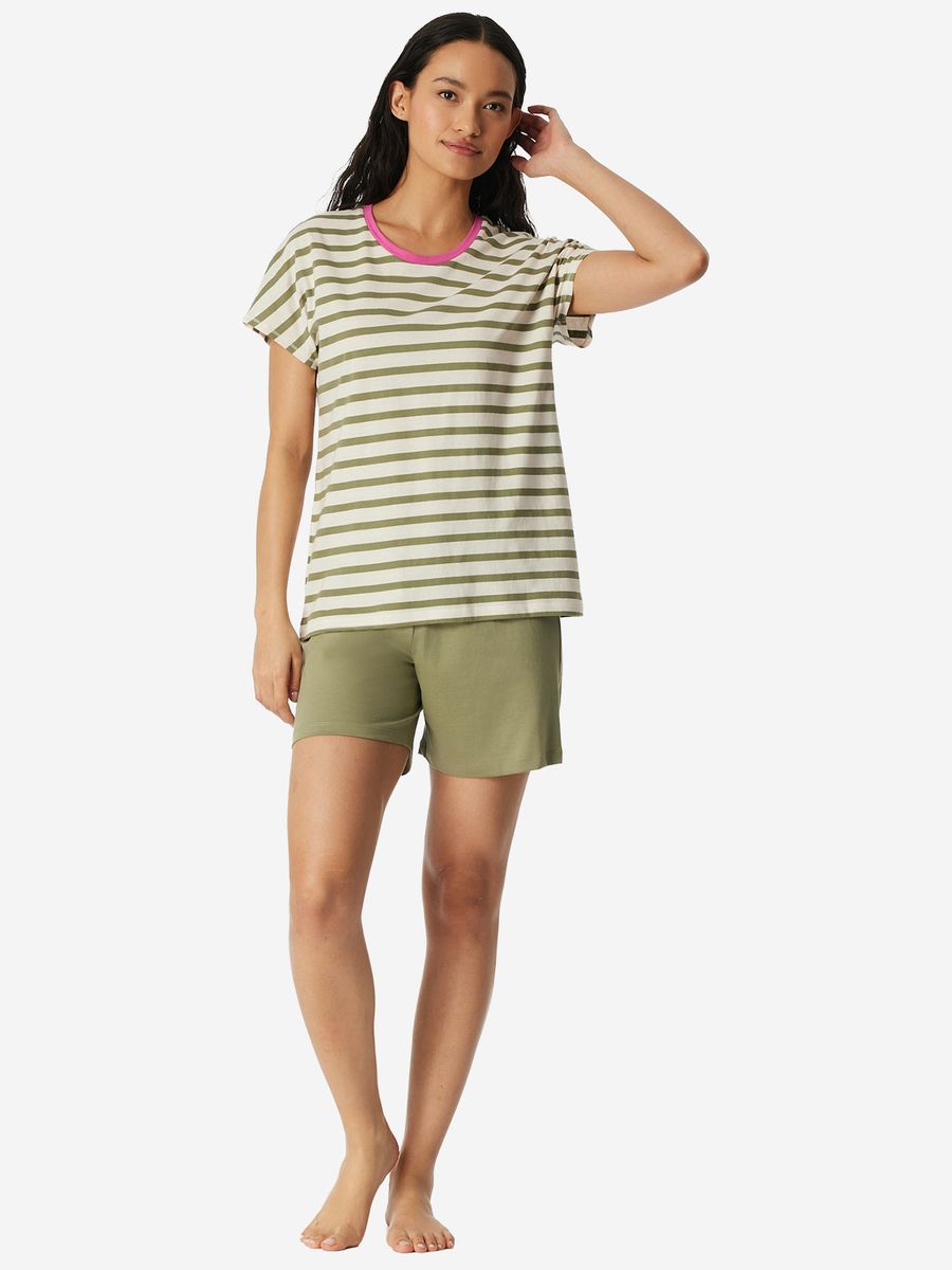 Gestreiftes kurzes Pyjama-Set mit Kontrastbesatz