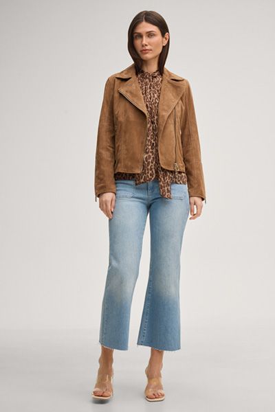 Animal-Print Bluse Bettina in Beige/Braun mit Schleife