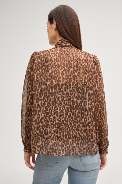 Animal-Print Bluse Bettina in Beige/Braun mit Schleife
