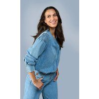 Jeansbluse mit Schulterfalten