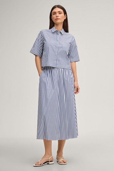 Bette Navy und Weiß gestreifte Kurzarm Hemdbluse