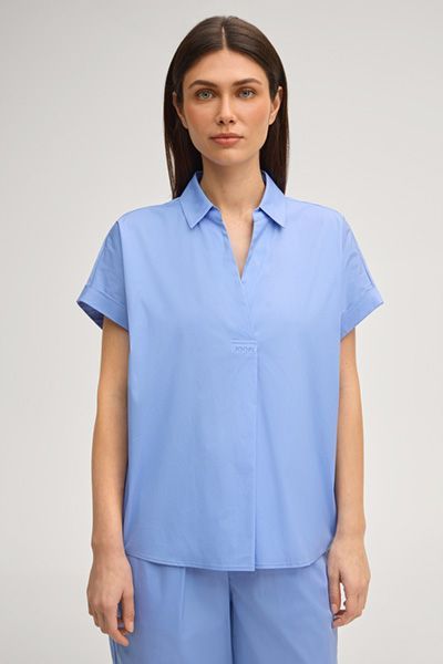 Joop! Basilia Blaue Bluse Kurzarm Baumwollstretch Shirt