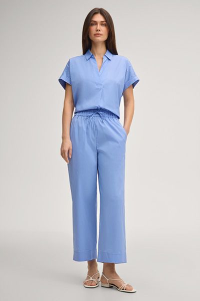 Joop! Basilia Blaue Bluse Kurzarm Baumwollstretch Shirt