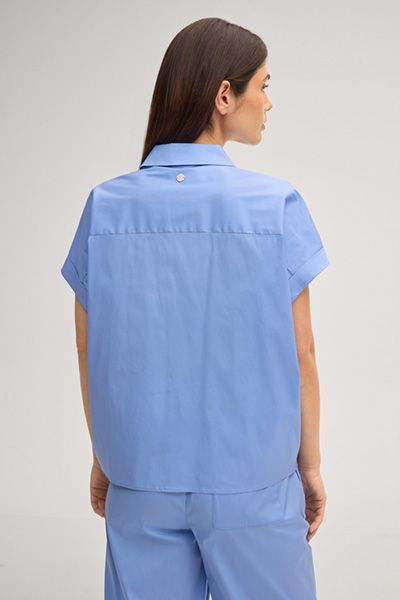 Joop! Basilia Blaue Bluse Kurzarm Baumwollstretch Shirt