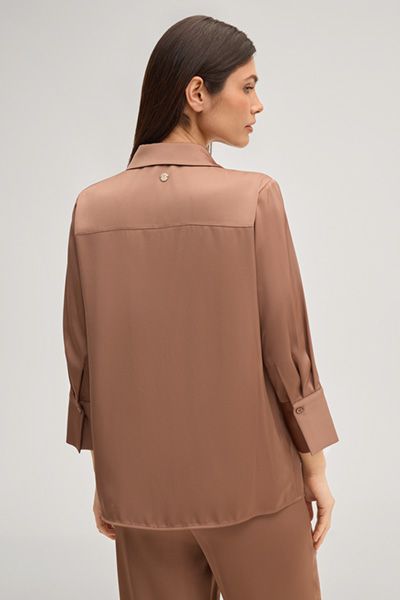 OPRI Satinoberteil Bärbel in Hellbraun mit Dreiviertelärmeln