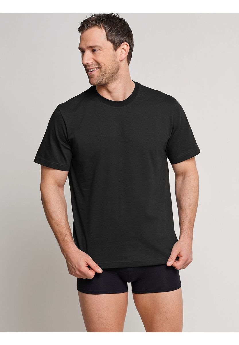 Klassisches einfarbiges schwarzes Baumwoll-T-Shirt mit Rundhalsausschnitt