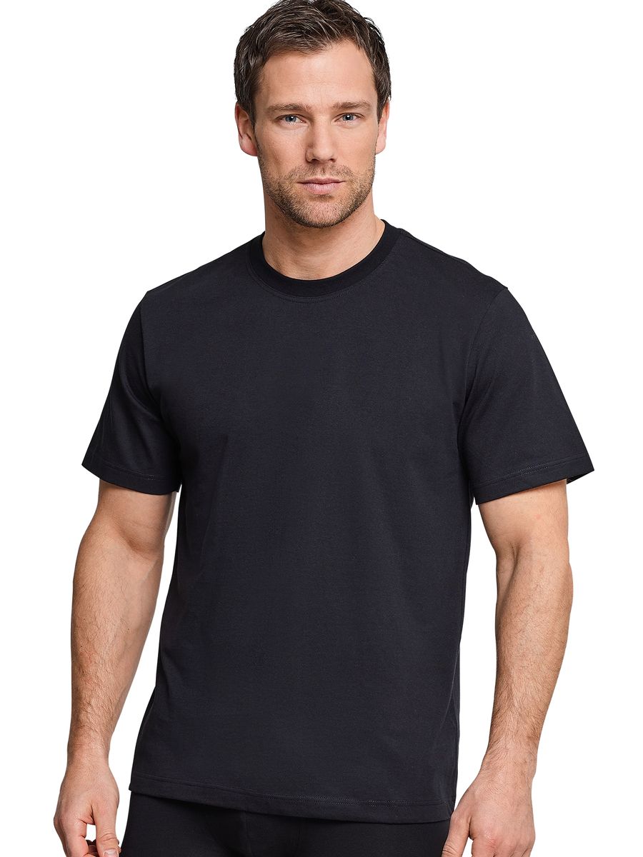 Klassisches einfarbiges schwarzes Baumwoll-T-Shirt mit Rundhalsausschnitt