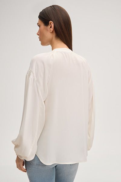 Offwhite Bauernbluse mit Ballonärmeln und Schnürhals