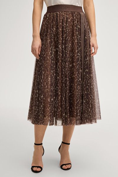 JOOP! Brauner Tüll-Midirock mit Leopardenmuster und Logo-Bund