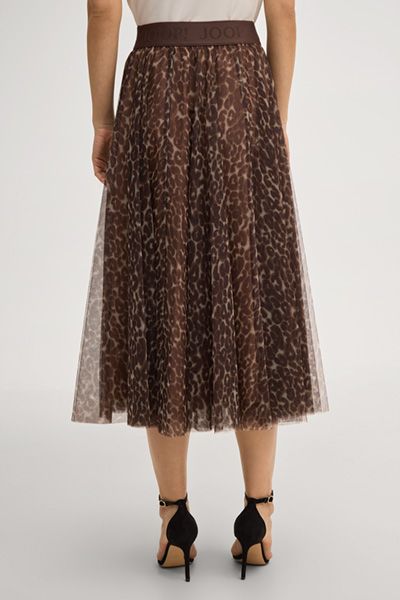 JOOP! Brauner Tüll-Midirock mit Leopardenmuster und Logo-Bund