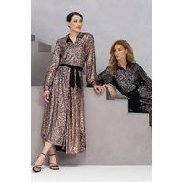 Pailletten-Midi-Hemdkleid mit Gürtel