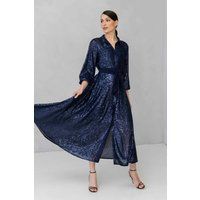 Elegantes Pailletten-Midi-Hemdkleid