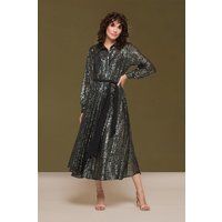 Metallic Pailletten-Midi-Hemdkleid
