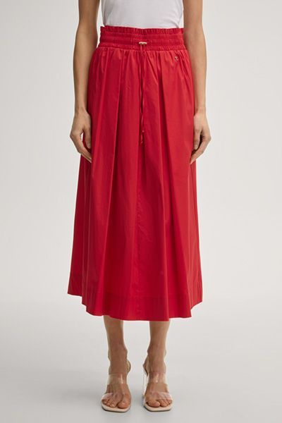 Marc Cain Roter A-Linien-Midirock mit gesmokter Taille