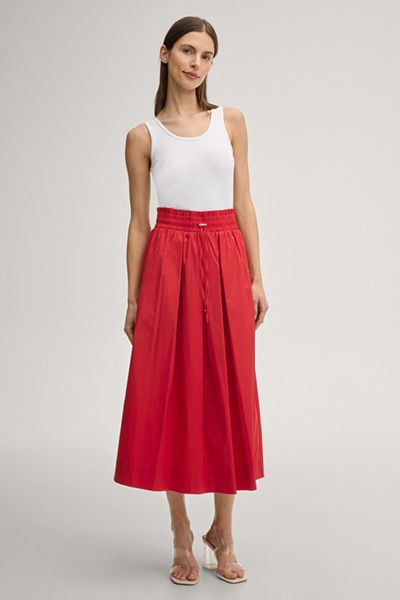 Marc Cain Roter A-Linien-Midirock mit gesmokter Taille