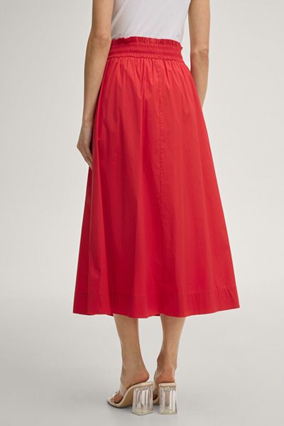 Marc Cain Roter A-Linien-Midirock mit gesmokter Taille