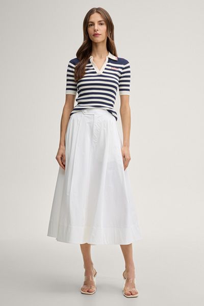 A-Linien Weißer Midirock mit Falten und hoher Taille