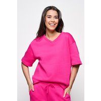 Fuchsiafarbenes V-Ausschnitt Sweatshirt