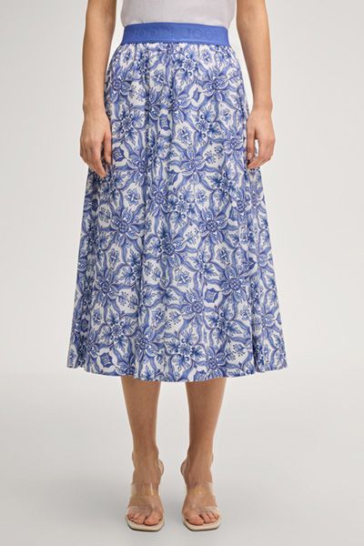 Joop! Saki Weißer und blauer Midirock mit Blumendruck