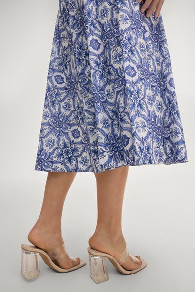 Joop! Saki Weißer und blauer Midirock mit Blumendruck