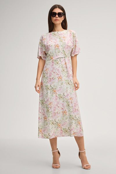 Dela Midikleid mit Blumenmuster in Pastellrosa und Grün