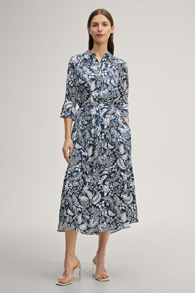 Hemdblusenkleid Danysa marineblau und weiß gemustertes Midikleid