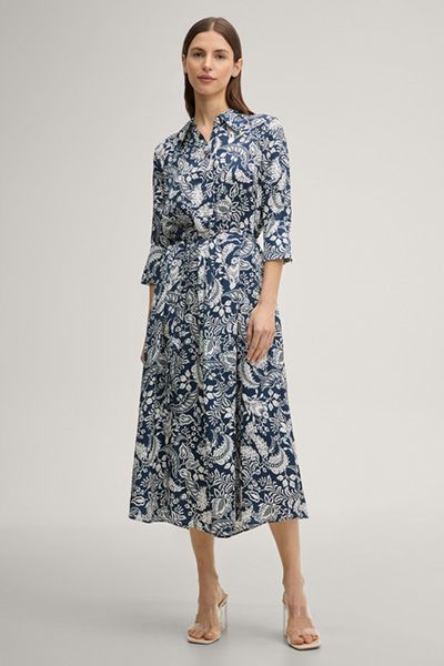 Hemdblusenkleid Danysa marineblau und weiß gemustertes Midikleid