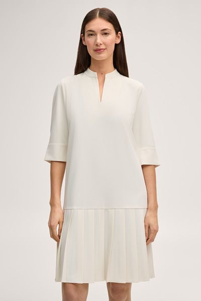 Joop! Dalga Offwhite Kleid mit Faltenrock und Stehkragen