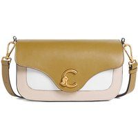 Dreifarbige Schultertasche aus Leder mit Klappe