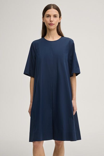 A-Linien-Kleid Dorie in Marineblau Baumwollmischung mit Falten